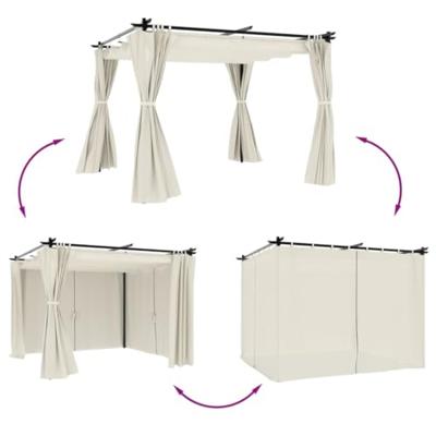 VidaXL Prieel met gordijnen 3x3 m staal crèmekleurig