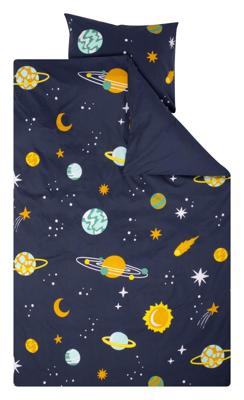 HEMA Kinderdekbedovertrek 140x200cm zacht katoen planeten (donkerblauw)