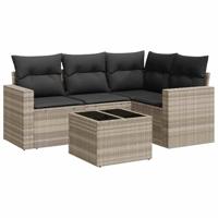 5-delige Loungeset met kussens poly rattan lichtgrijs - thumbnail
