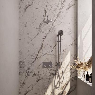 Brauer Brushed Carving Thermostatische Regendoucheset Inbouw - Hoofddouche 20 cm - Rechte Wandarm - Met Drukknoppen - Handdouche 3 Standen - Doucheslang - Geintegreerde Glijstang - Rvs