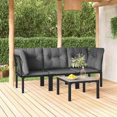 4-delige poly rattan Loungeset zwart en grijs