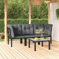 4-delige poly rattan Loungeset zwart en grijs - thumbnail
