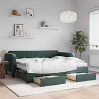 Slaapbank onderschuifbed en lades 90x200 cm fluweel donkergroen - thumbnail