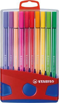 Viltstift stabilo pen 68/20 rood/blauw etui m 20st | 10 stuks