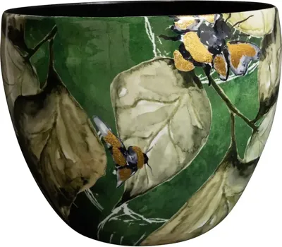 TS Collection bloempot bee metaal 21x16cm groen