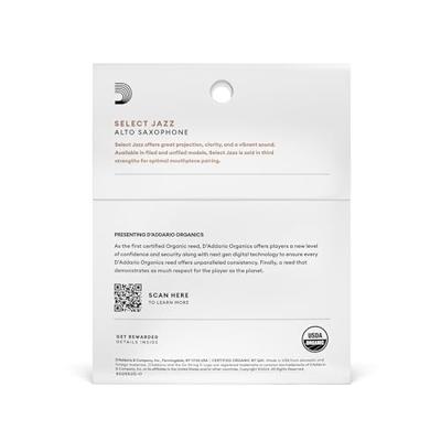 D&apos;Addario Woodwinds ORRS03ASX3S Organic Select Jazz Altsaxofoonriet, 3 Soft, 3-pack, Unfiled