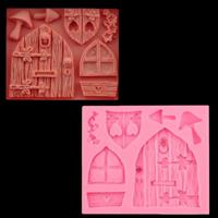 2 PC'S cartoon huis houten venstervorm siliconen Candy schimmel sprookje cake versieren tool - thumbnail