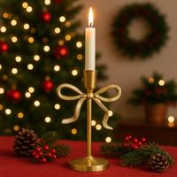 Decoris kandelaar aluminium strik 12x8.5x21cm goud - thumbnail