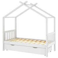 Kinderbedframe met lade massief grenenhout wit 80x160 cm - thumbnail