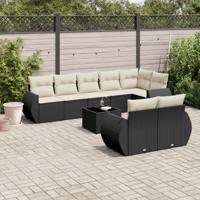 8-delige Loungeset met kussens poly rattan zwart - thumbnail