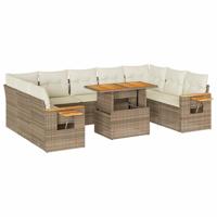 10-delige Loungeset met kussens poly rattan acacia beige - thumbnail