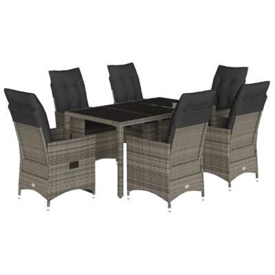 7-delige Tuinset met kussens poly rattan grijs