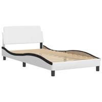 Bedframe met hoofdbord kunstleer zwart en wit 100x200 cm - thumbnail