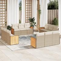 12-delige Loungeset met kussens poly rattan beige - thumbnail