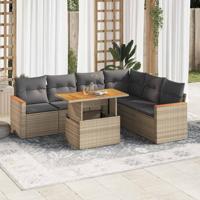 7-delige Loungeset met kussens poly rattan acacia beige - thumbnail