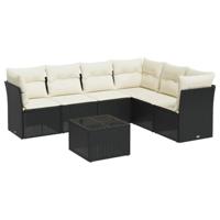 7-delige Loungeset met kussens poly rattan zwart - thumbnail