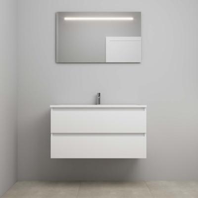 On-Line Badkamermeubelset - 100 cm - Voorgemonteerd - Acryl Wastafel - 1 Kraangat - Spiegel met LED-Verlichting - Hoogglans Wit