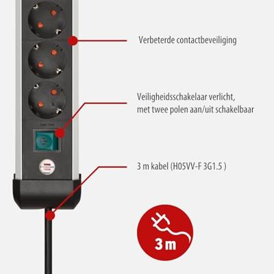 Brennenstuhl 1391030000 Stekkerdoos met schakelaar Zilver-zwart Randaarde stekker 1 stuk(s) Brennenstuhl 1391030000 Stekkerdoos met schakelaar Zilver-zwart Randaarde stekker 1 stuk(s)