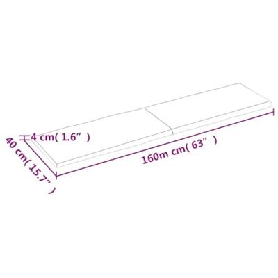 Tafelblad natuurlijke rand 160x40x(2-4)cm eikenhout donkerbruin