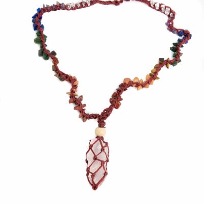 Ruwe Edelsteen Hanger Rozenkwarts met Chakra Ketting Ruwe Edelsteen Hanger Rozenkwarts met Chakra Ketting
