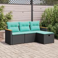 4-delige Loungeset met kussens poly rattan zwart - thumbnail