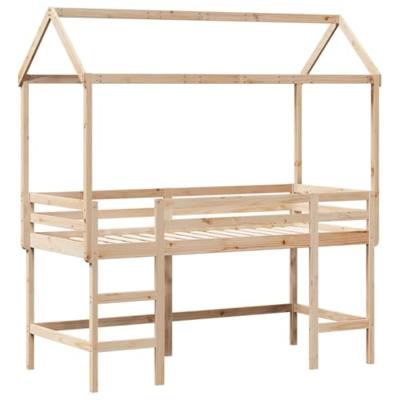 Halfhoogslaper met ladder en bedhuis grenenhout 80x200 cm