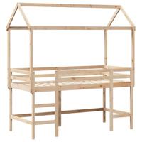 Halfhoogslaper met ladder en bedhuis grenenhout 90x200 cm - thumbnail
