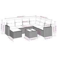 8-delige Loungeset met kussens poly rattan lichtgrijs - thumbnail