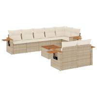 9-delige Loungeset met kussens poly rattan beige - thumbnail