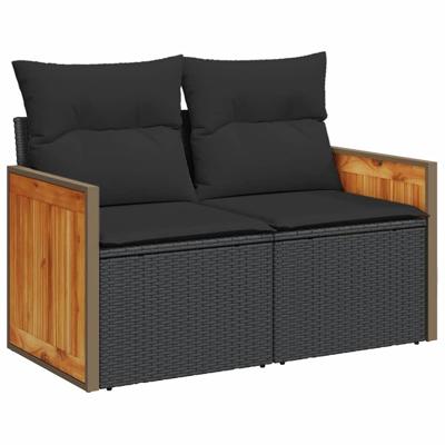 6-delige Loungeset met kussens poly rattan acacia zwart