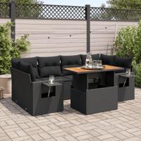 7-delige Loungeset met kussens poly rattan zwart - thumbnail