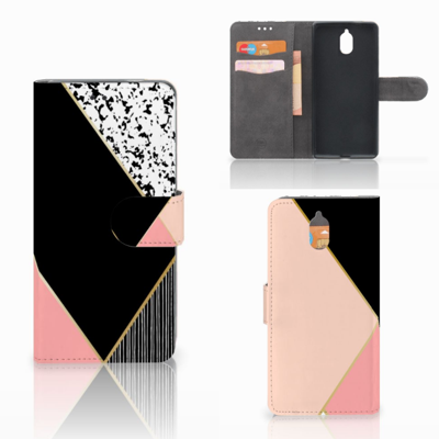 Nokia 3.1 (2018) | Book Case | Zwart Roze Vormen Nokia 3.1 (2018) | Book Case | Zwart Roze Vormen