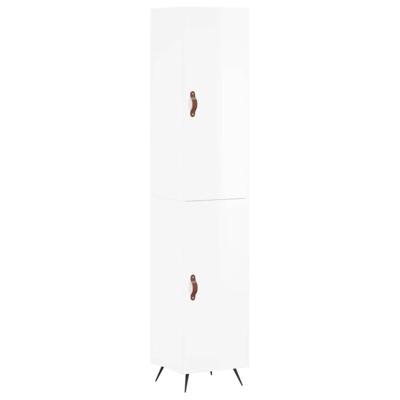 Hoge kast 34,5x34x180 cm bewerkt hout hoogglans wit