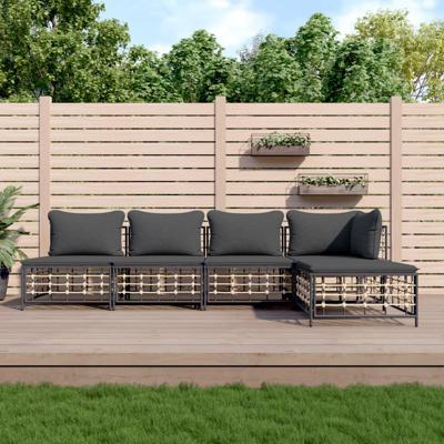 5-delige Loungeset met kussens poly rattan antracietkleurig