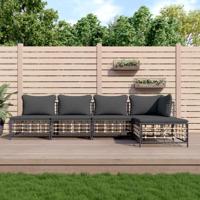 5-delige Loungeset met kussens poly rattan antracietkleurig - thumbnail