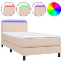 Boxspring met matras en LED kunstleer cappuccinokleur 80x200 cm - thumbnail