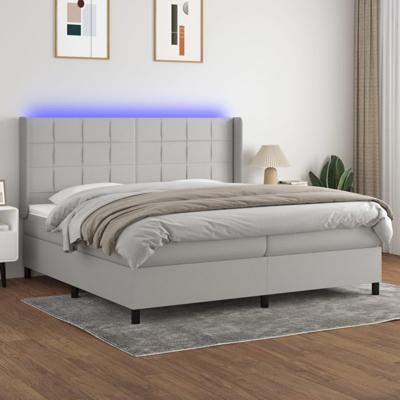 Boxspring met matras en LED stof lichtgrijs 200x200 cm