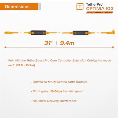 Tether Tools TetherPro Optima 10G USB-C, 31' (9.4m), straight to right orange
