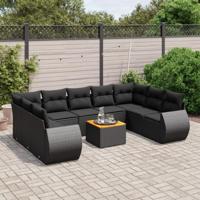 10-delige Loungeset met kussens poly rattan zwart - thumbnail