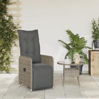 Tuinstoel verstelbaar met kussens poly rattan grijs - thumbnail