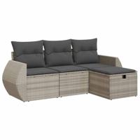 4-delige Loungeset met kussens poly rattan lichtgrijs - thumbnail