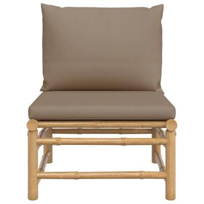 Tuinmiddenbank met kussens bamboe taupe - thumbnail