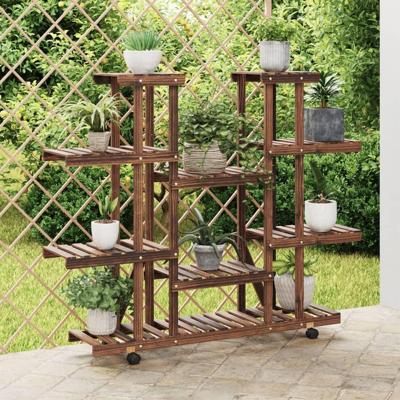 Plantenstandaard met wielen 110x25x115 cm massief vurenhout