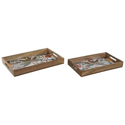 Snackdienblad Home ESPRIT Groen Oranje Tropisch Decapé 43,5 x 27 x 5,5 cm (2 Stuks)