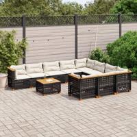 11-delige Loungeset met kussens poly rattan zwart - thumbnail
