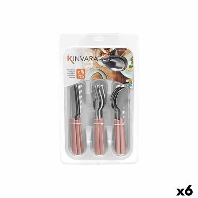 Bestekset Kinvara Roze Zilverkleurig Roestvrij staal Plastic 22,5 x 37,5 x 4,5 cm 23 x 38 x 5 cm (6 Stuks)