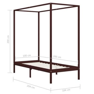 Hemelbedframe massief grenenhout donkerbruin 100x200 cm