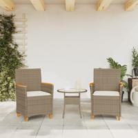 Tuinstoelen 2 st met kussens poly rattan en massief hout beige - thumbnail