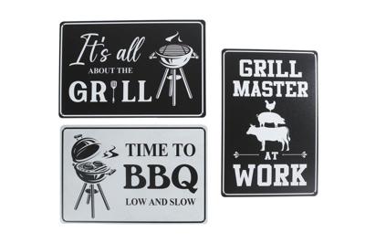 Wandbord BBQ/Grill zwart/wit 3 assorti metaal