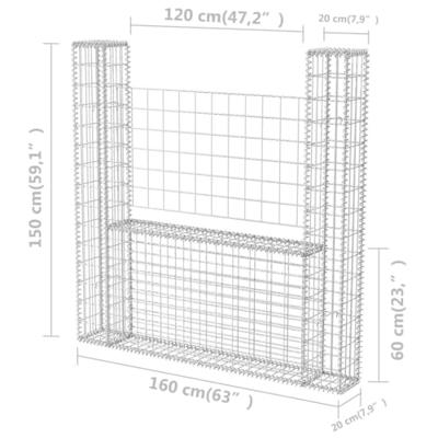 VidaXL Gabion mand u-vormig 160x20x150 cm staal